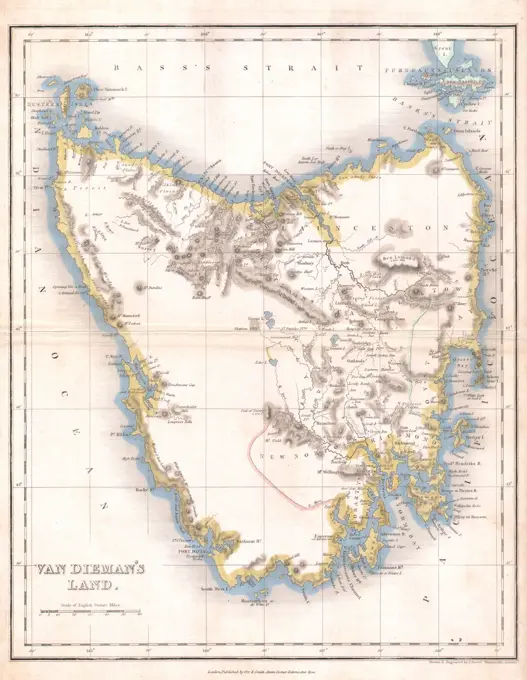 1837 Dower Map of Van Dieman's Land or Tasmania