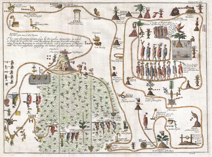 1704 Gemelli Map of the Aztec Migration from Aztlan to Chapultapec