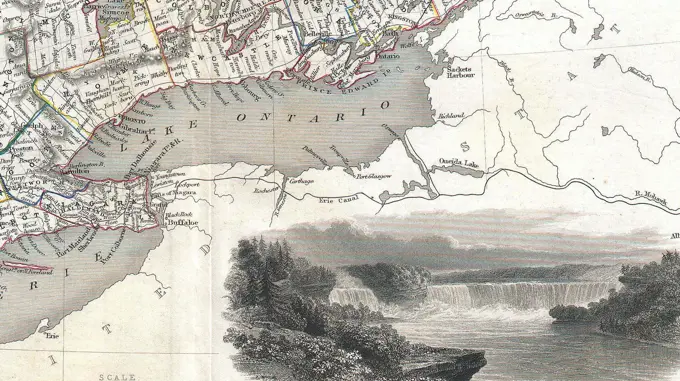 1850 Tallis Map of West Canada or Ontario ( includes Great Lakes )