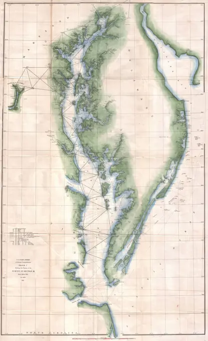1851 U.S. Coast Survey Chart or Map of the Chesapeake Bay and Delaware Bay
