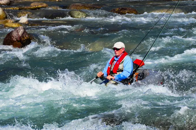 Rafting a river on a fly fishing trip for Steelhead in B.C.