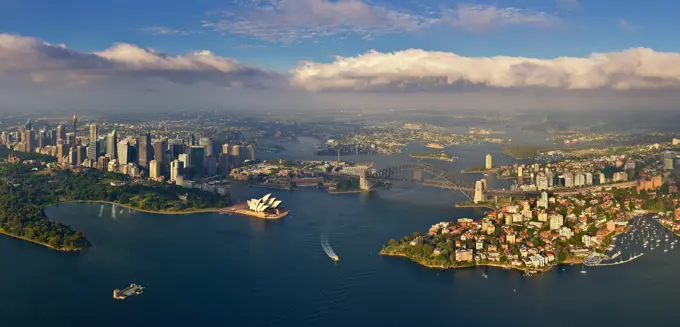 Aerial view of  the bay of Sydney, Australia
