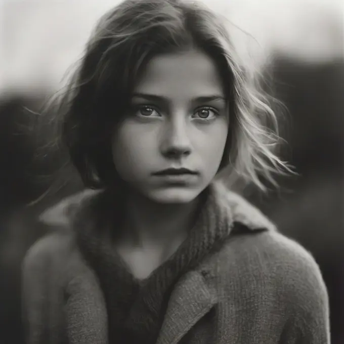A glimpse within: The profound innocence and mystery of young girl captured in a timeless monochrome portrait.