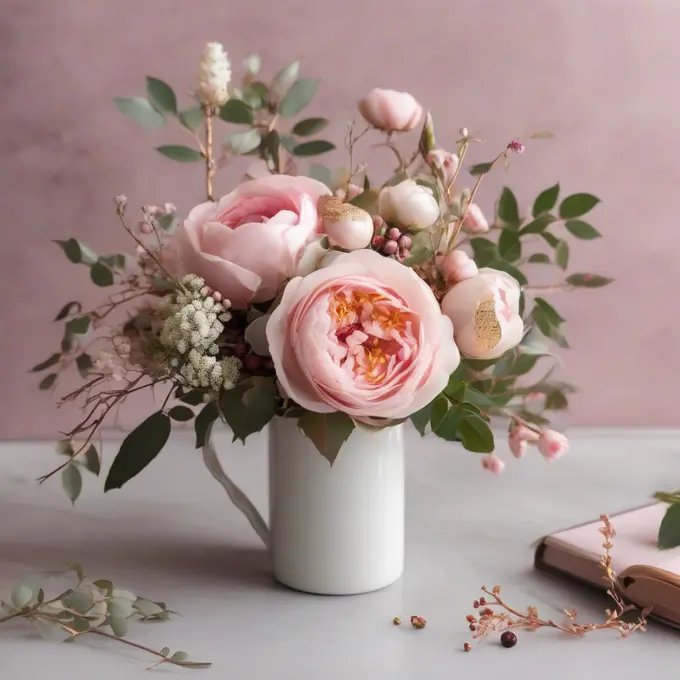 Elegant Pink Peony Arrangement in a Chic White Vase - Perfect Centerpiece for Spring Home Decor