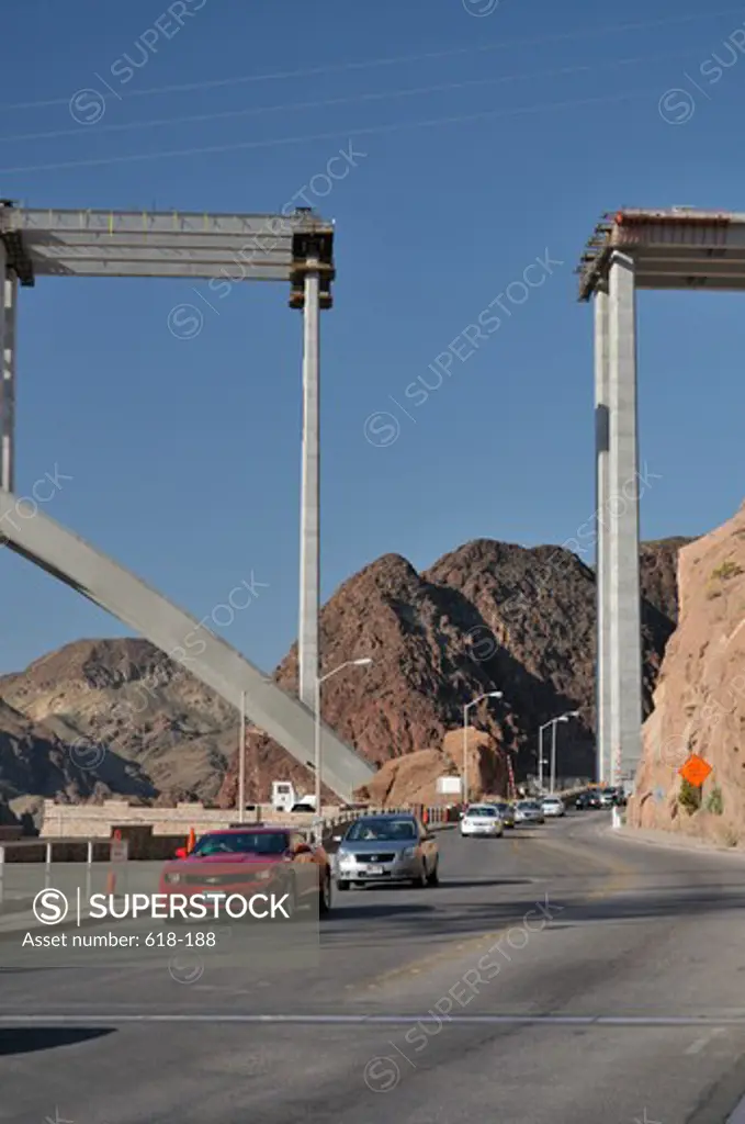 Construction of a bridge over a dam, Hoover Dam Bypass Bridge, Hoover Dam, Arizona-Nevada, USA