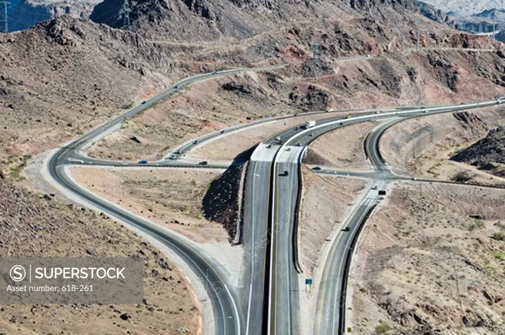 Highway US 93 leading towards the Black canyon and the Hoover Dam bypass bridge, Arizona Nevada Border, USA