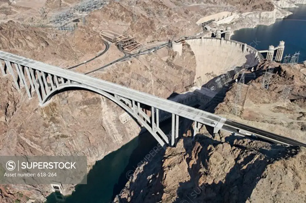 Aerial view of a bridge, Hoover Dam Bypass Bridge, Hoover Dam, Arizona Nevada Border, USA