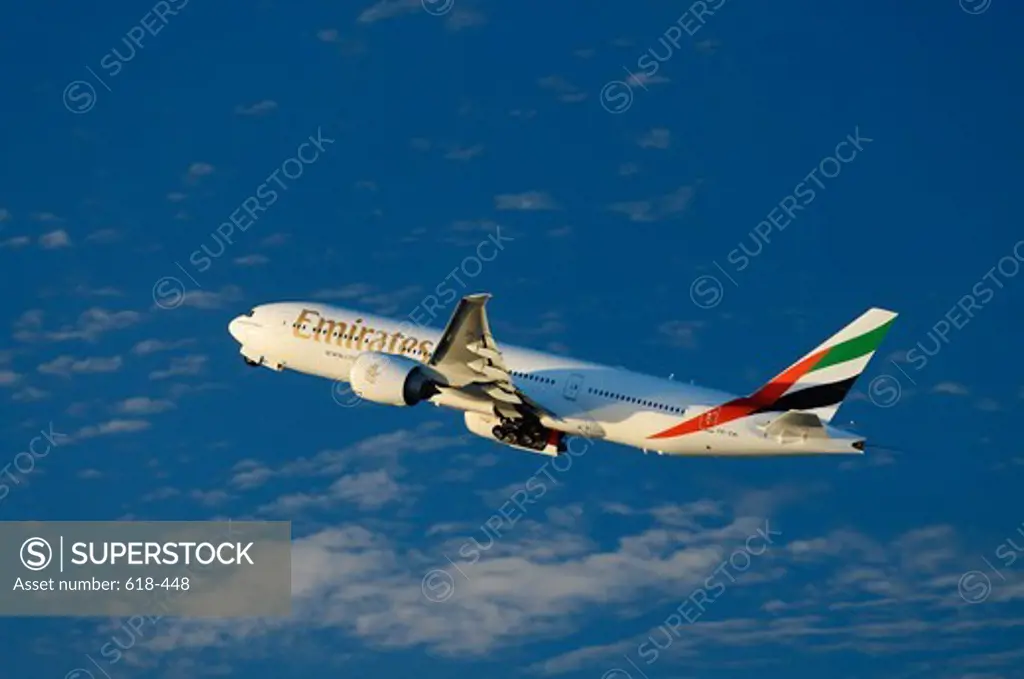 USA, California, Los Angeles, Westchester, Emirates operated Boeing 777-21H(LR) departing from Los Angeles International Airport, LAX