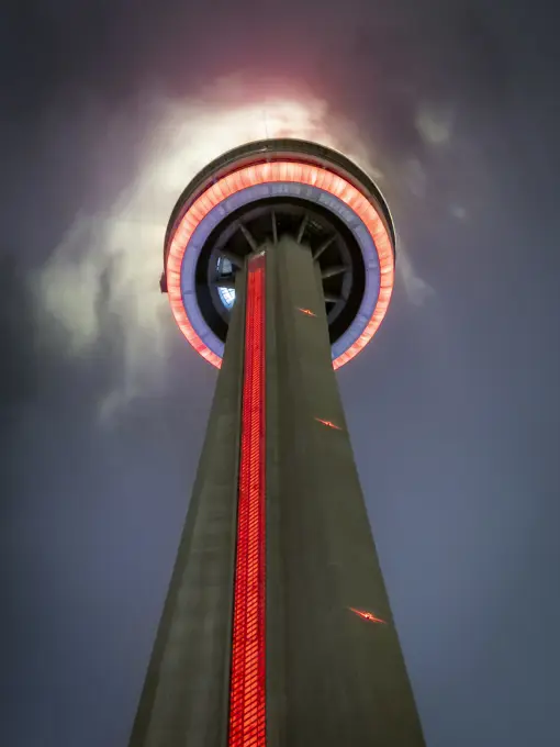 CN Tower in Toronto illuminated at night