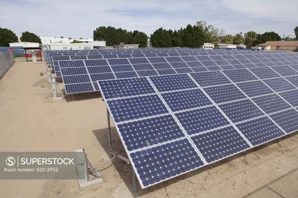 Solar panel at Pioneer Hospital Solar Garden, Brawley, Imperial County, California, USA