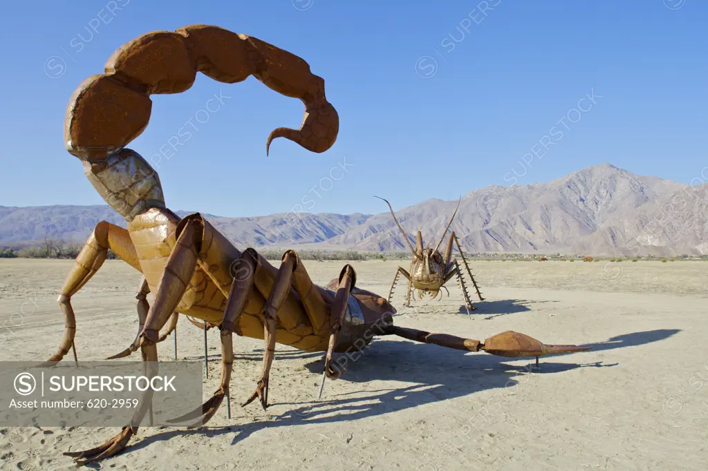 Scorpion sculptures in a desert, Borrego Springs, California, USA