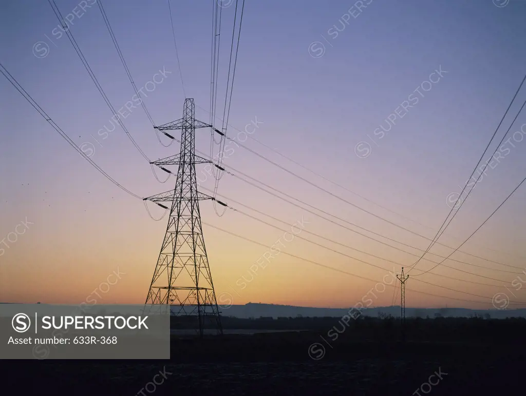 Low angle view of electricity pylons