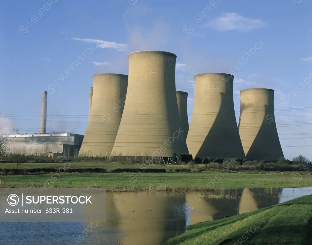 Smoke stacks at a coal-fired power station, Nottinghamshire, England