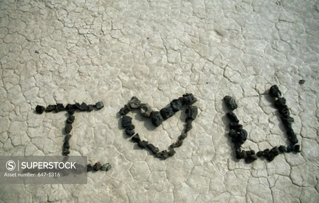 Close-up of an I Love You message made of stones