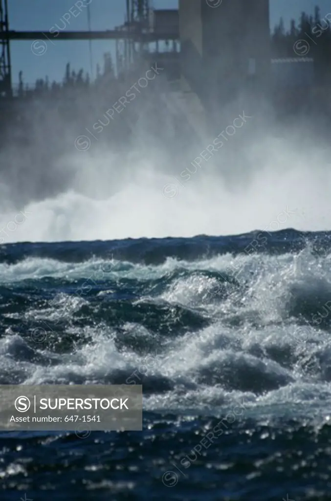 Water flowing in a raging river, Whitehorse Dam, Yukon River, Yukon Territory, Canada