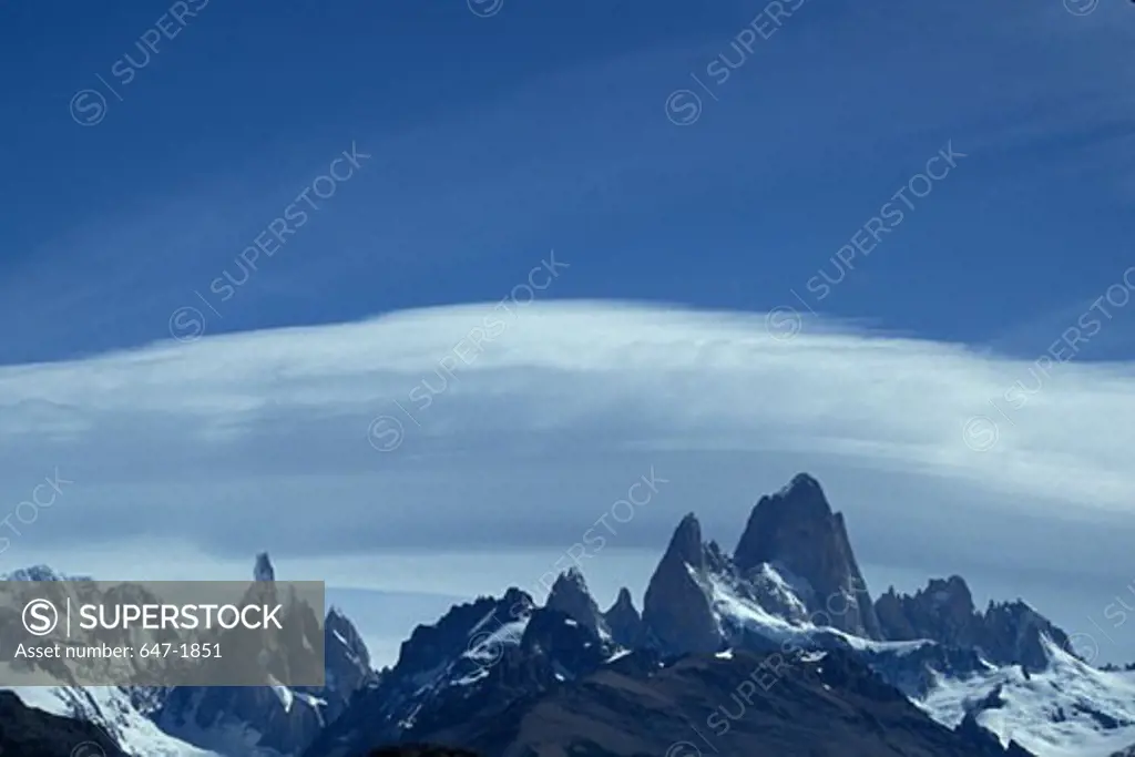 Panoramic view of snow covered mountains, Los Glaciares National Park, Argentina