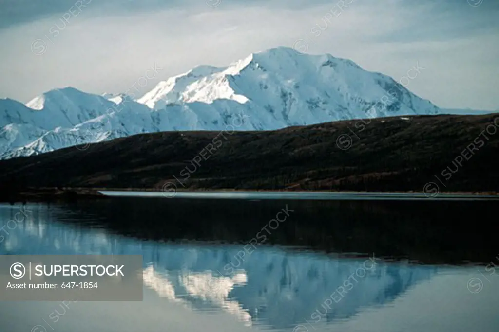 Reflection of a mountain in water, Mt McKinley, Denali National Park, Alaska, USA