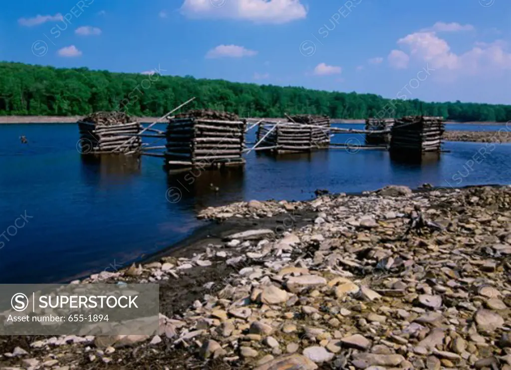 Wooden platforms in a lake, Brady's Lake, Pennsylvania, USA