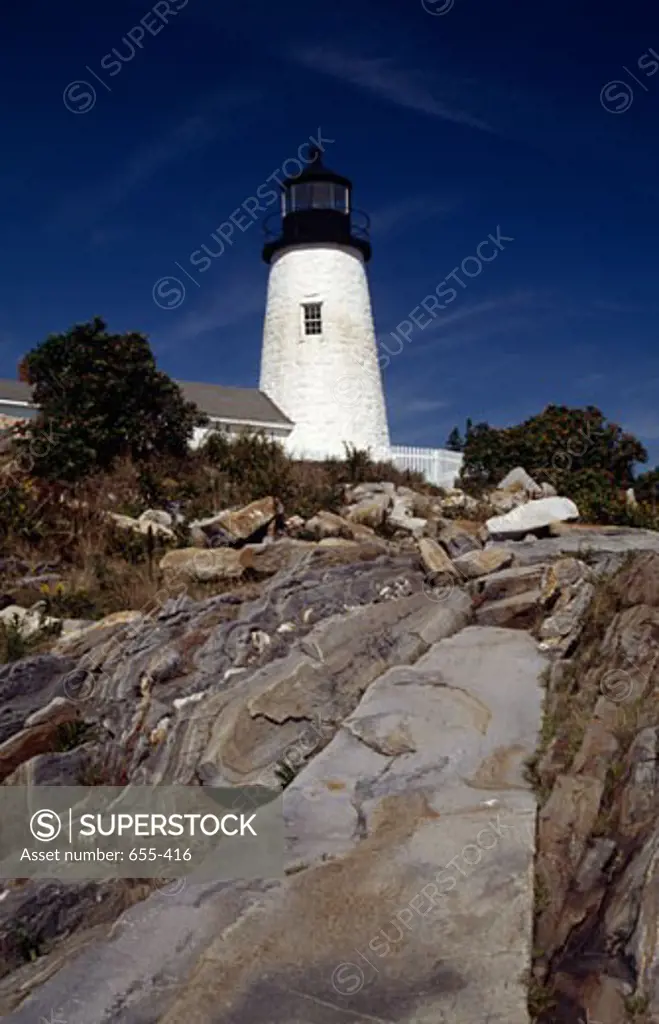 Lighthouse on a cliff, Pemaquid Point Lighthouse, Pemaquid Point, Bristol, Maine, USA