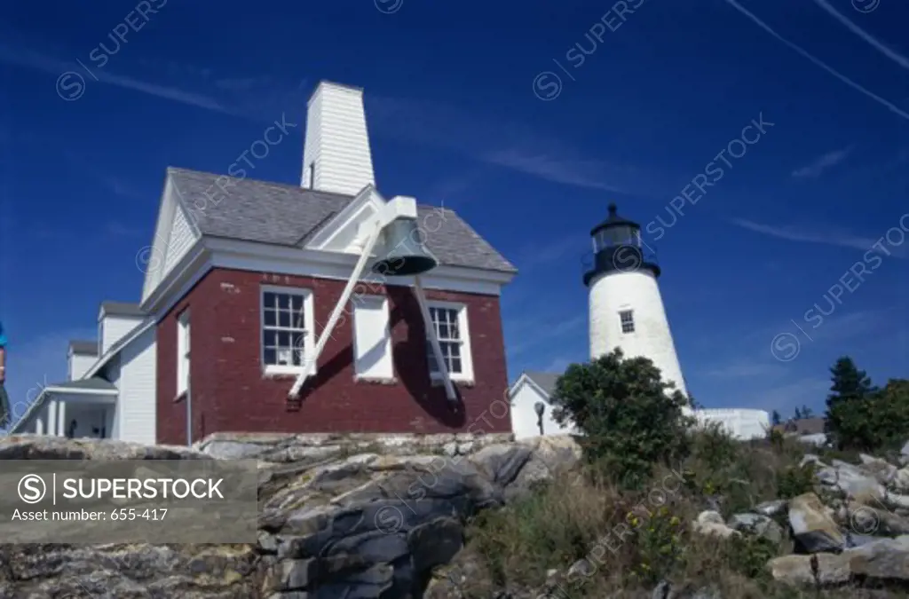Low angle view of a lighthouse, Pemaquid Point Lighthouse, Pemaquid Point, Maine, USA