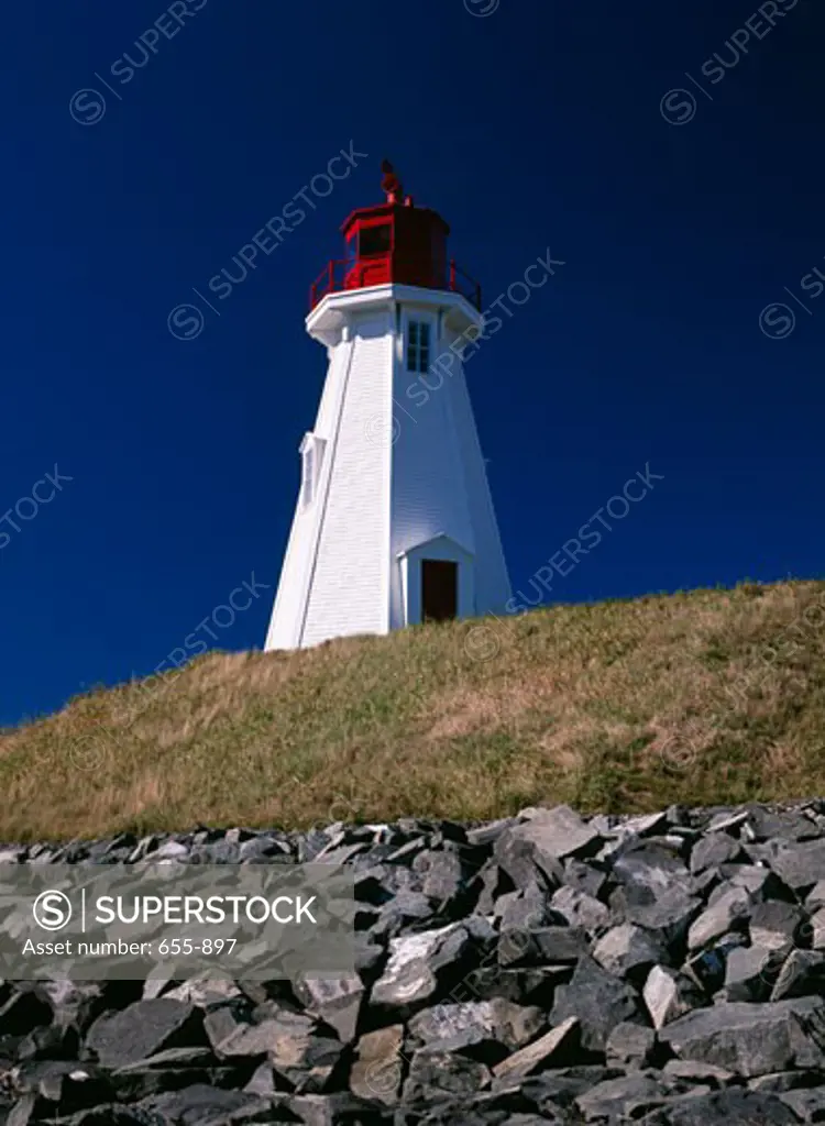 Low angle view of a lighthouse, Mulholland Point Lighthouse, Campobello Island, New Brunswick, Canada