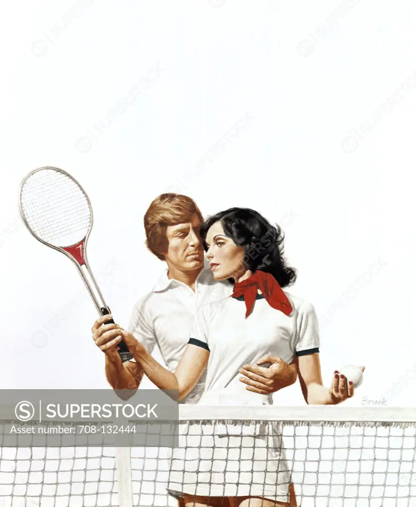 young couple embracing at tennis court by Stanley Borack, 20th century