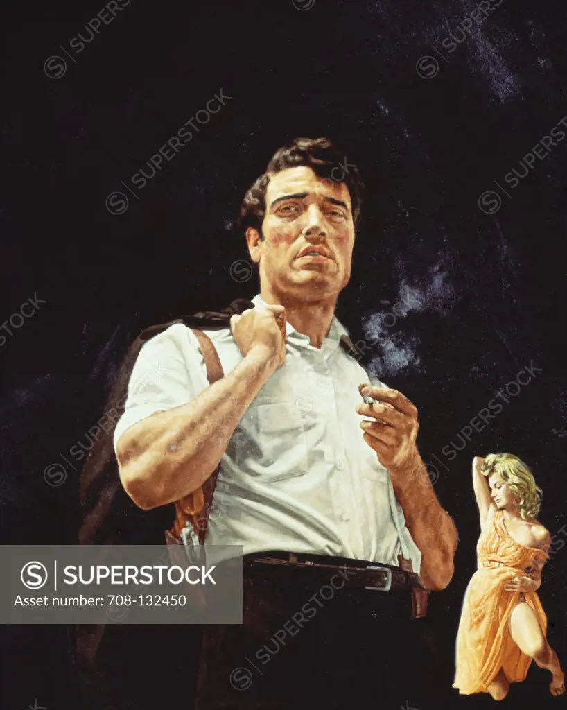 Smoking man and sexy woman by Stanley Borack, 20th century