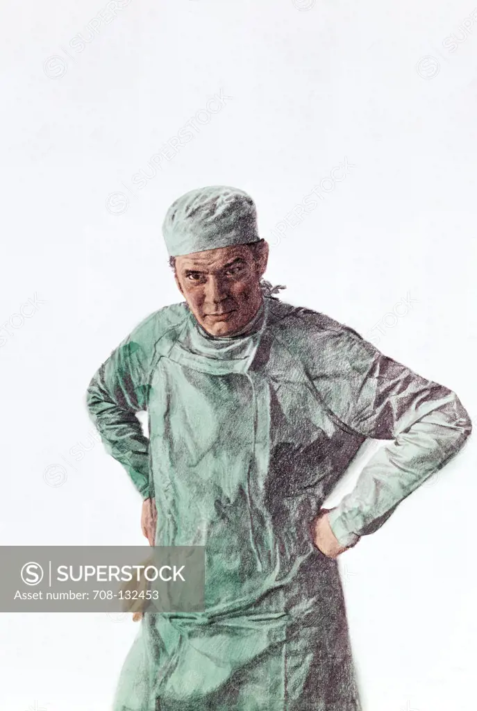 Surgeon with hands on hip by Stanley Borack, 20th century