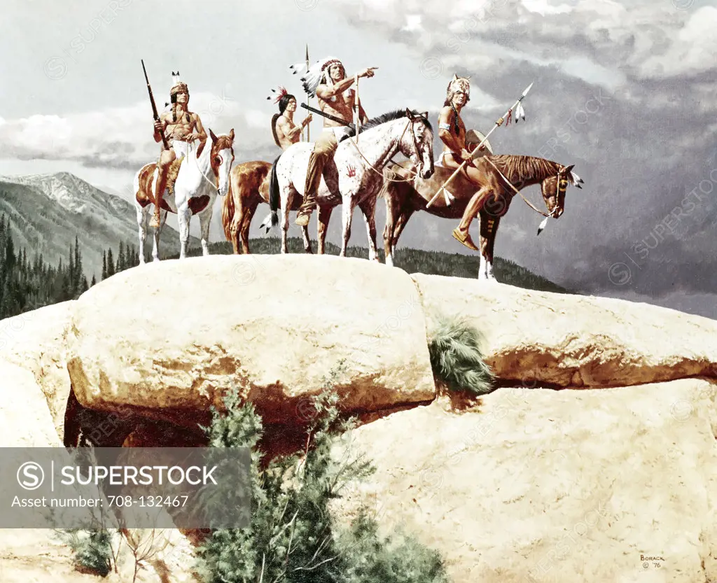 Native Americans on horses by Stanley Borack (1927-1993)