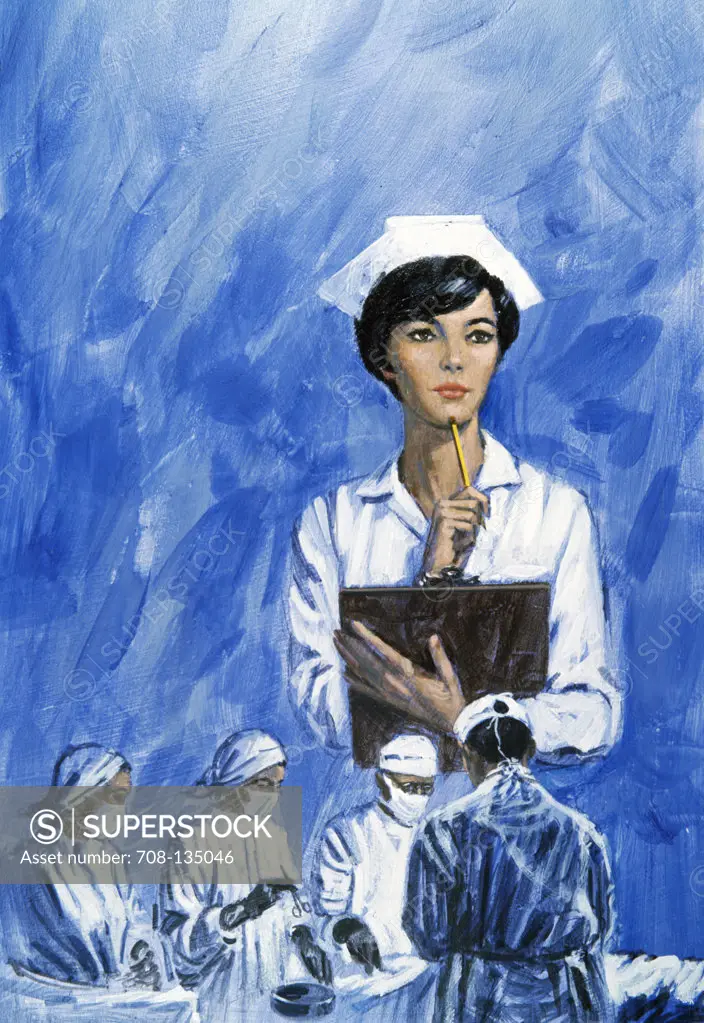 Operation room, female nurse on the background by Stanley Borack, 20th century