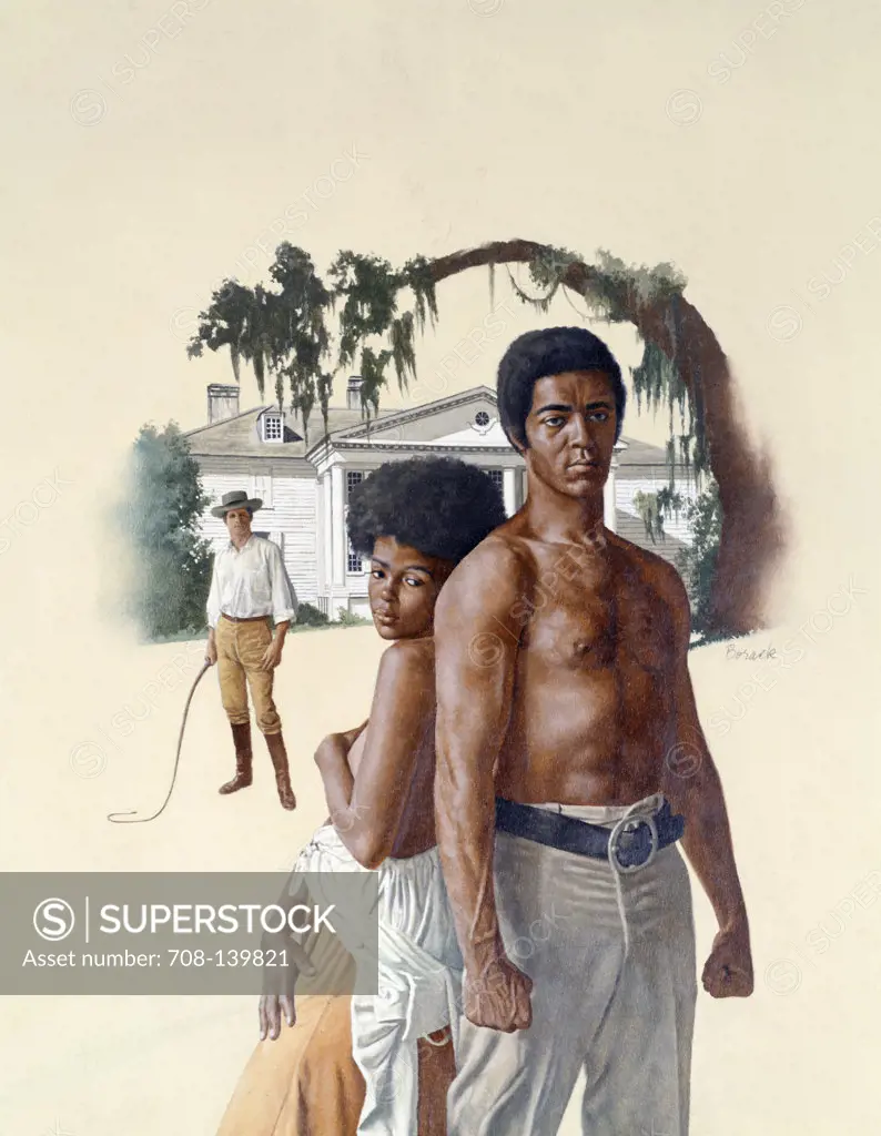 Shirtless African couple and man with whip in the background by Stanley Borack, 20th century