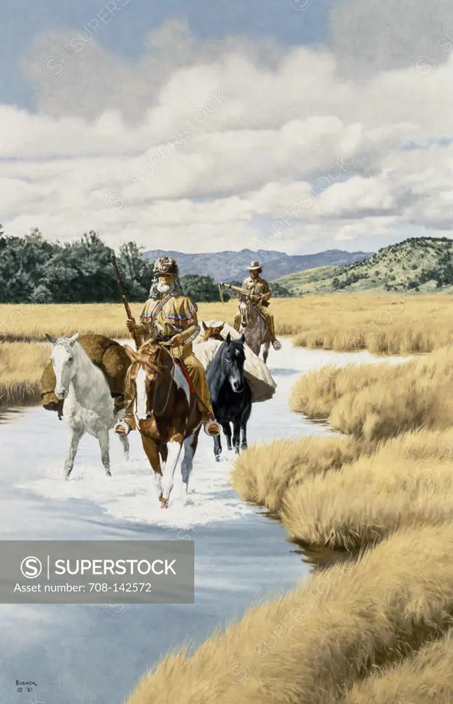 Mountain Men Traveling Down River  1981 Borack, Stanley(1927- American)  