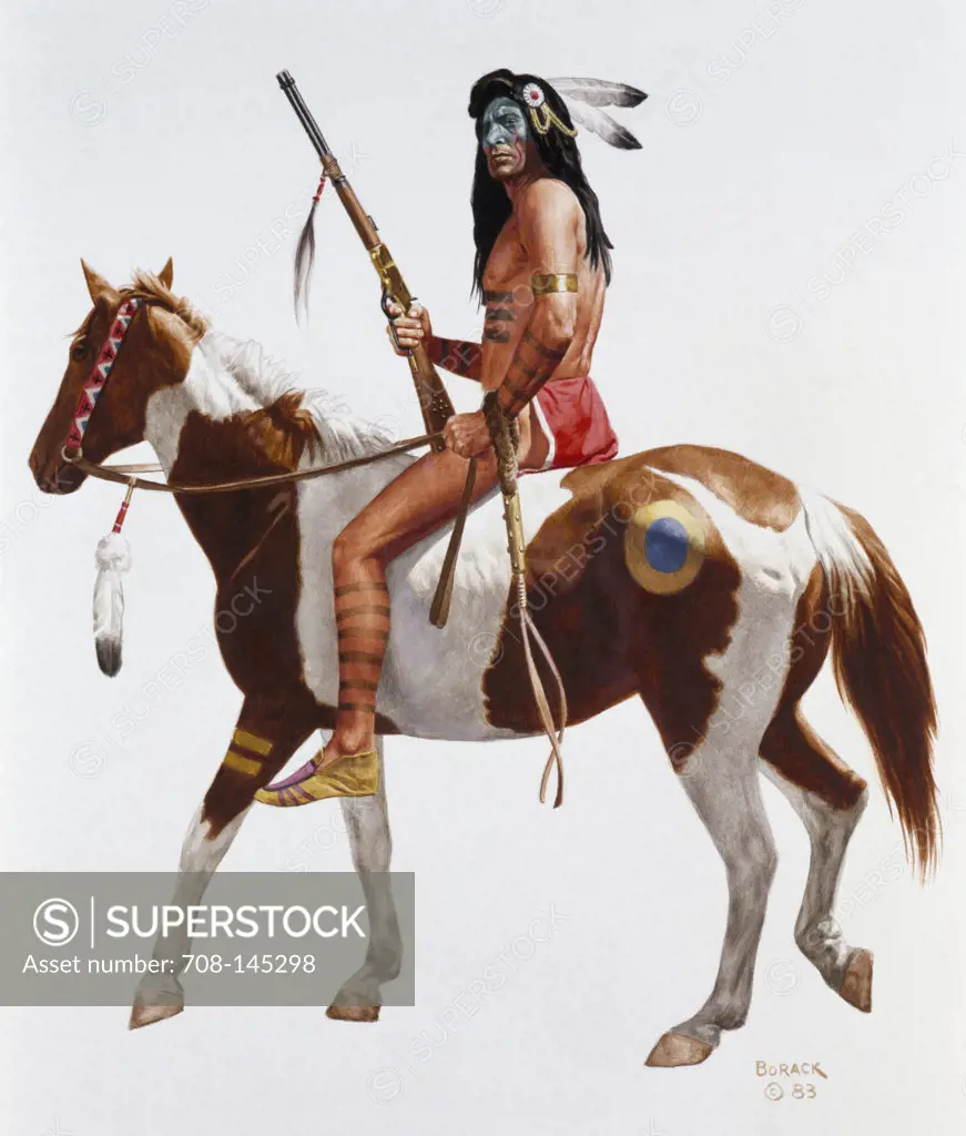 Native American Wearing War Paint on Horseback 1983 Stanley Borack (b.1927 American)