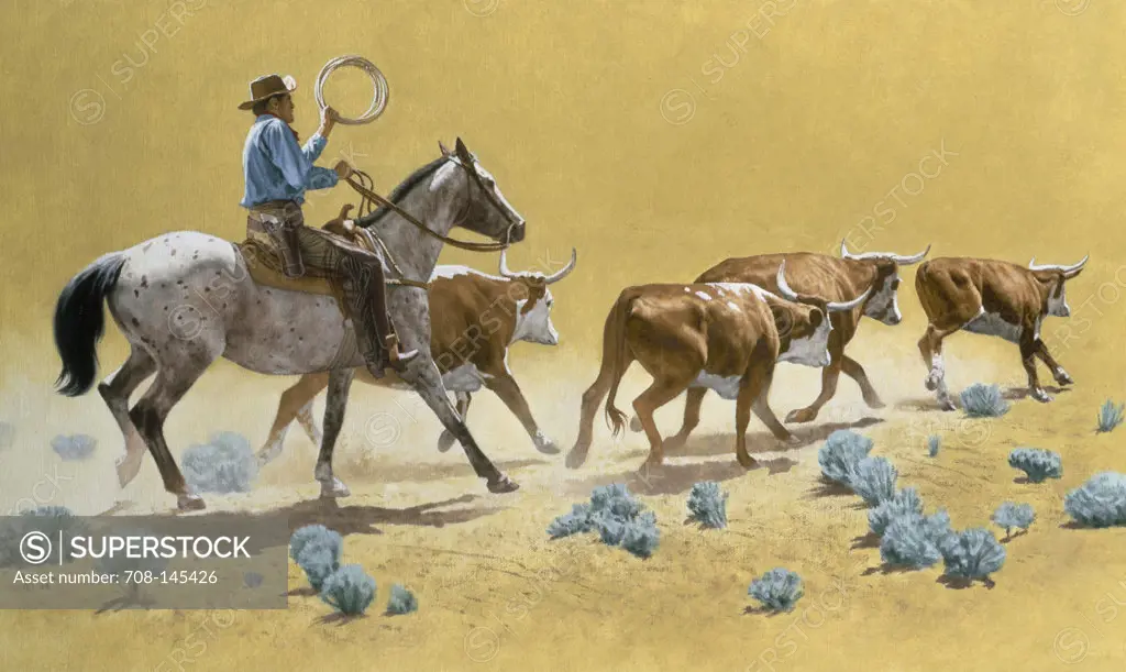 Cowboy With Longhorns  1984 Borack, Stanley(1927- American)  
