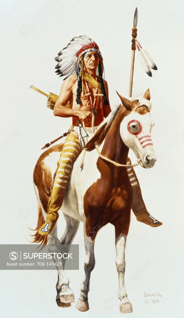 Native American On Horseback Holding A Spear  1984 Borack, Stanley(1927- American)  