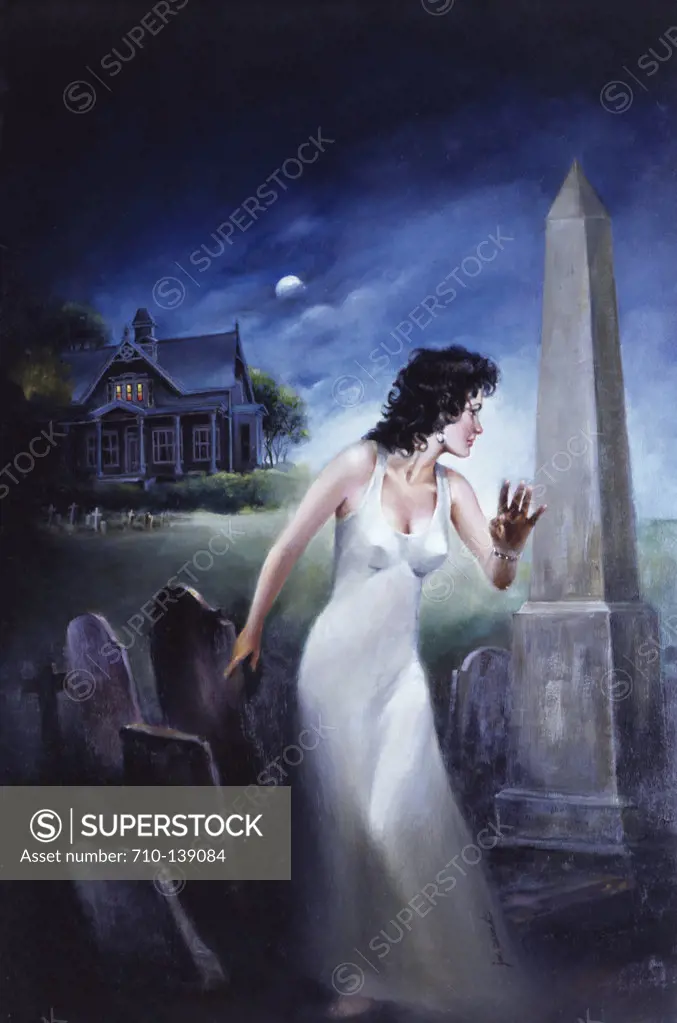 Woman walking in a cemetery