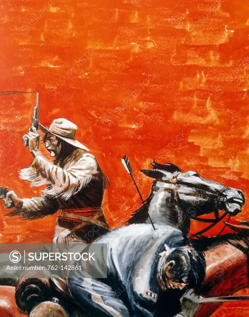 Cowboy shooting while another man injured on a horse
