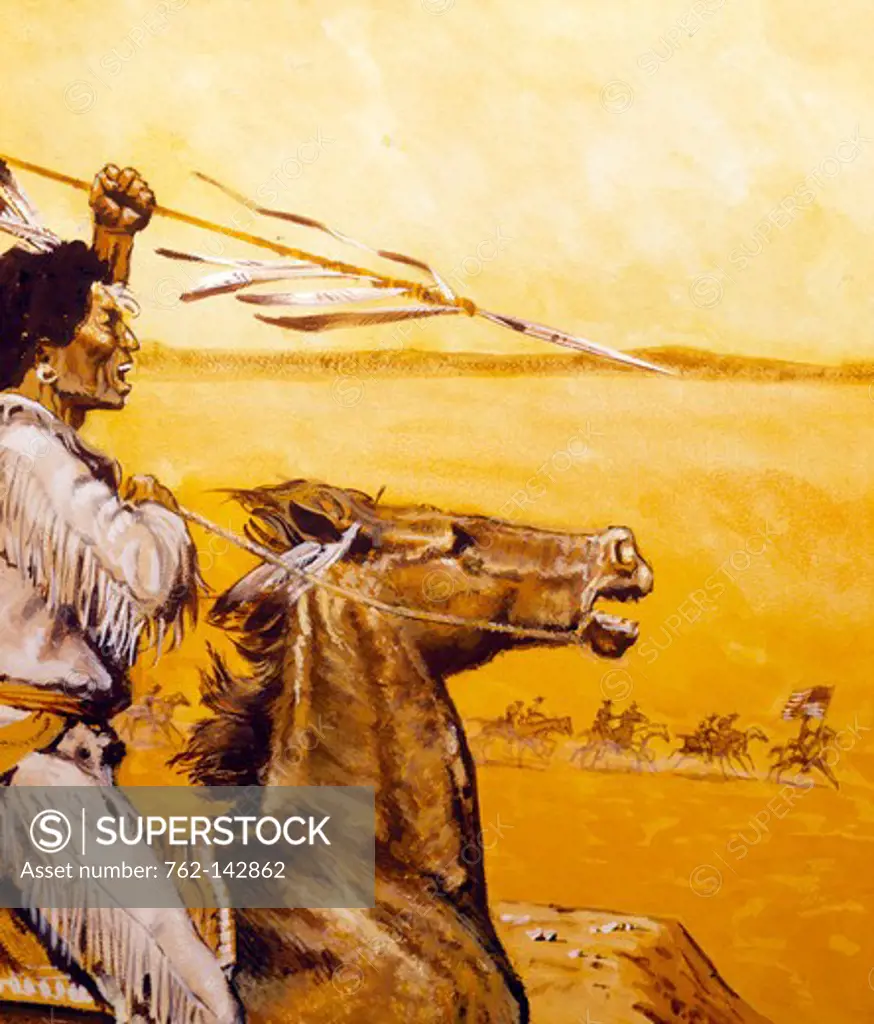 Tribesman riding a horse and holding a spear
