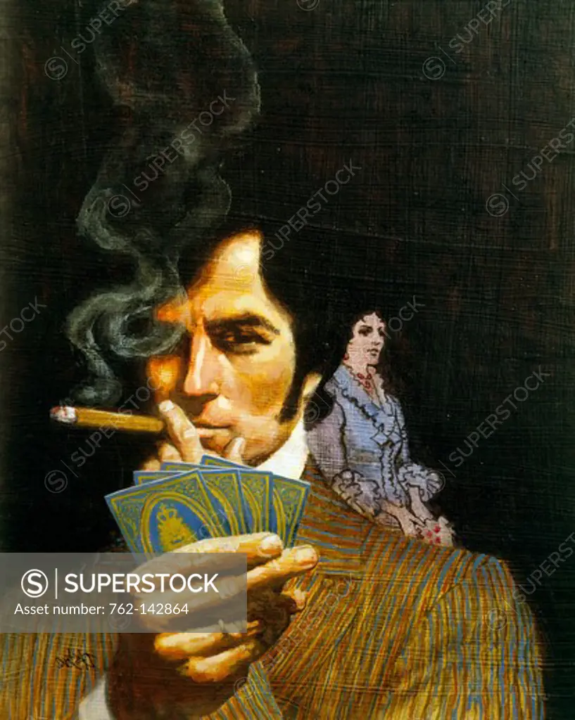 Man playing cards and smoking a cigar