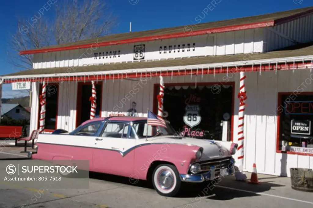 Car parked in front of a store, Williams, Arizona, USA