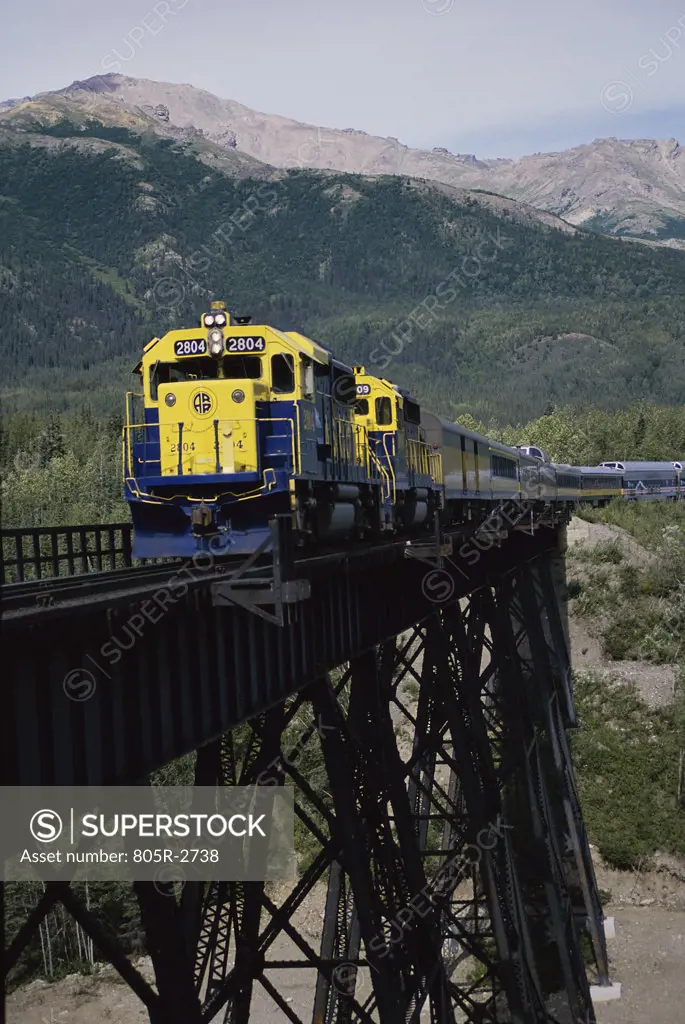 Train on a bridge, Alaska, USA
