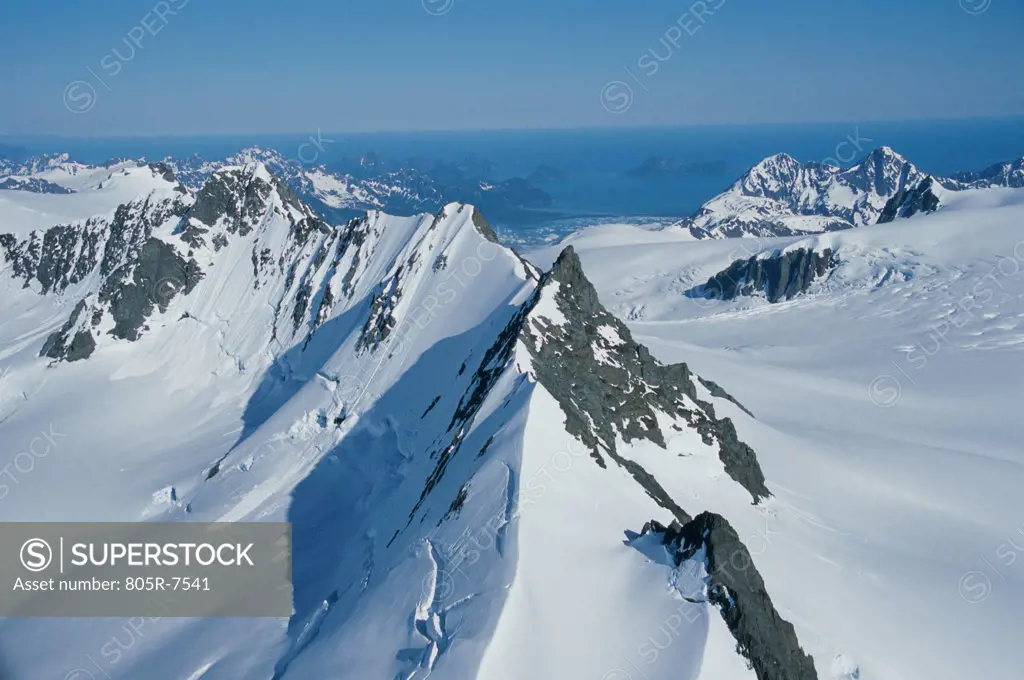 Aerial view of snowcapped mountains, Kenai Fjords National Park, Alaska, USA