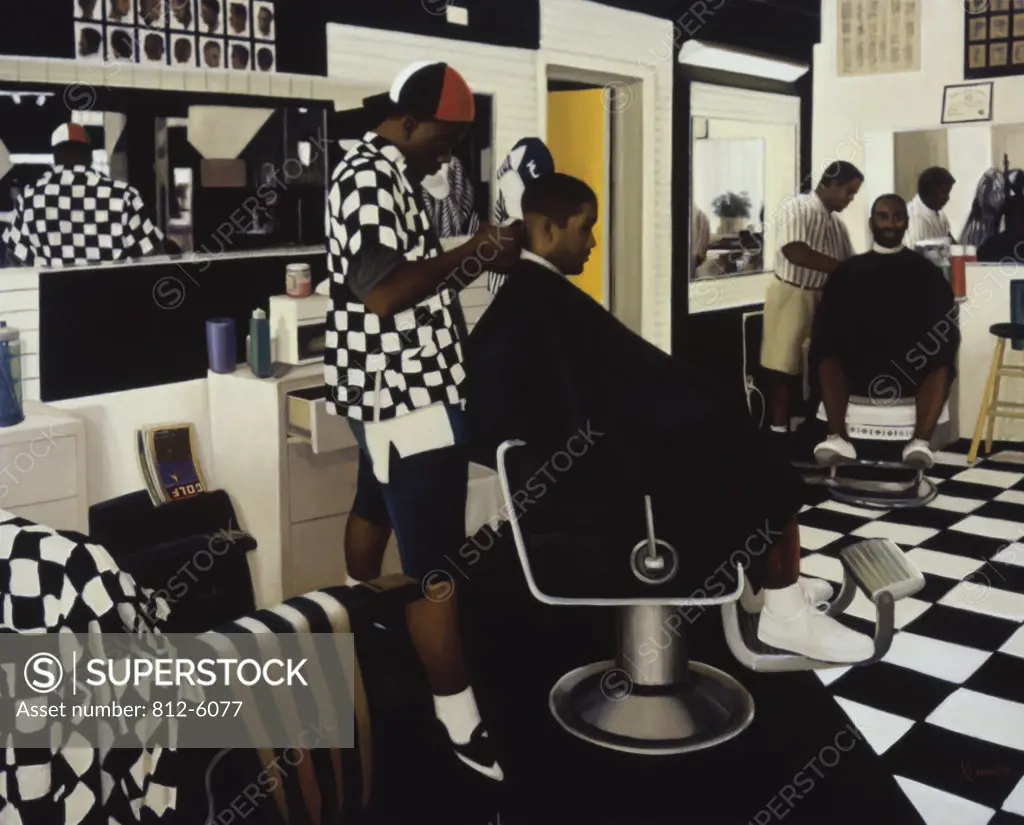 The Barbershop 1995 Dale Kennington (20th C./American) Oil on Canvas  Butler Institute of American Art, Youngstown, Ohio