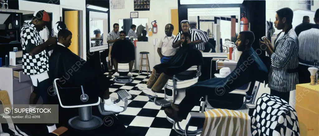 Barbershop 1996 Dale Kennington (20th C./American) Oil on canvas