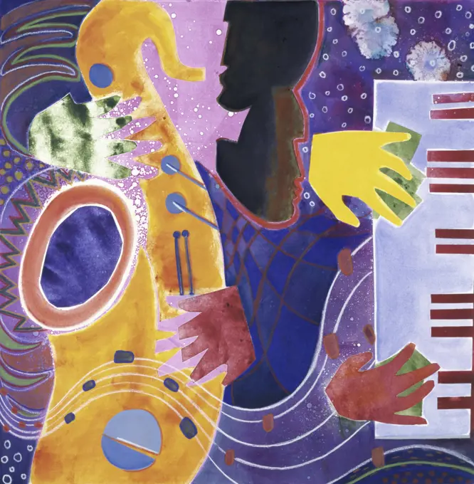 Piano III  (with Horn) 1995 Gil Mayers (b.1947/American) Mixed Media Private Collection