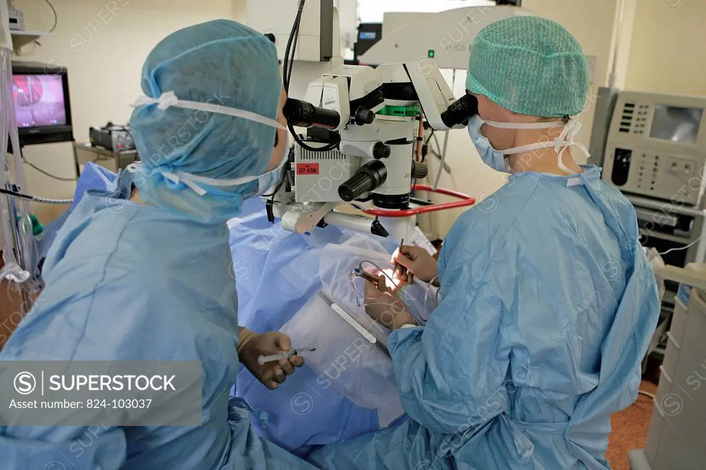 Photo essay at Rouen hospital, France. Department of ophthalmic surgery. Here, cataract surgery.