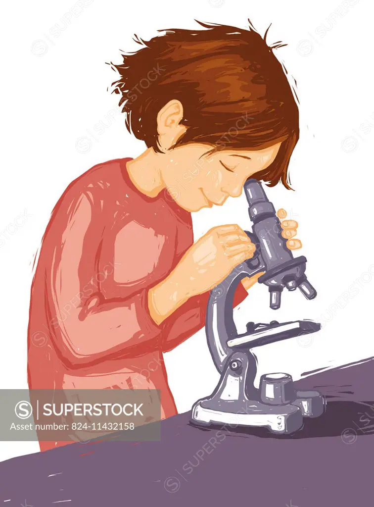A young girl using a microscope.