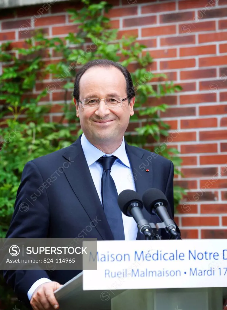 François Hollande, President of France, launches debate on end of life during a visit of the nursing home Notre Dame du Lac in Rueil_Malmaison.