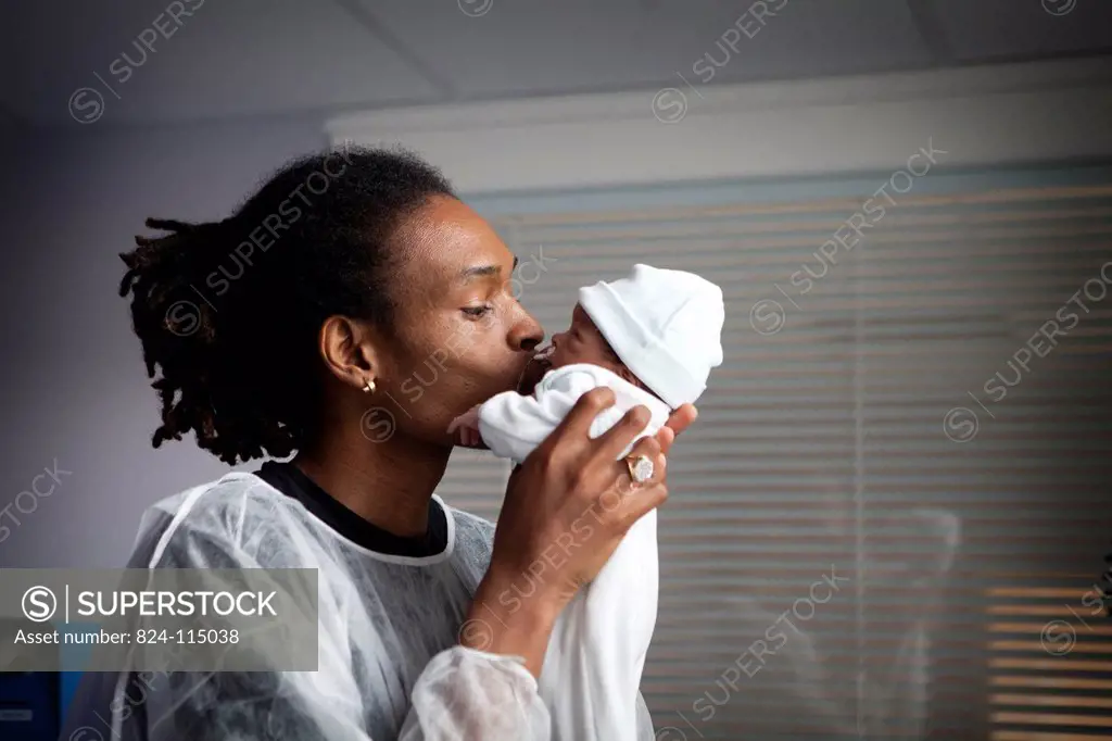 Photo essay at Saint Maurice hospital in France. Department of neonatology one week after the birth of the twins. The father is taking care of the twi...