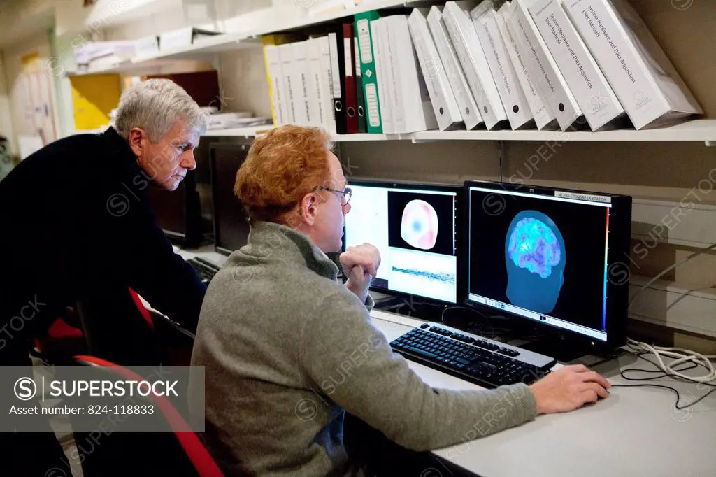 Reportage at the Neuroimaging research centre in Pitié Salpêtrière hospital in Paris, France. Magnetoencephalography MEG platform. MEG detects variati...